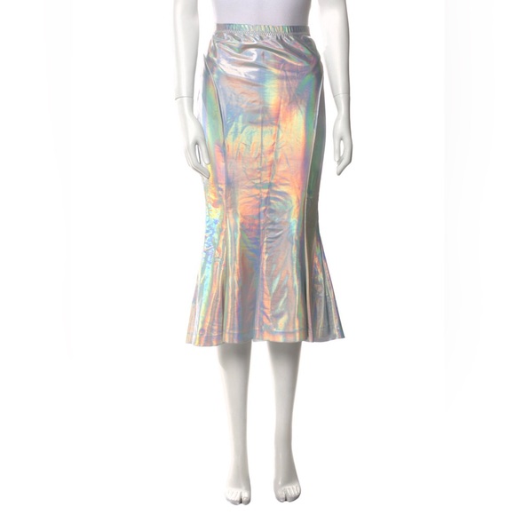 Norma Kamali Holographic Iridescent Metallic Mermaid Trumpet Midi Skirt size M - Picture 5 of 15